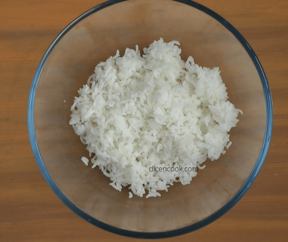 Cooked rice raw mango coconut mustard rice