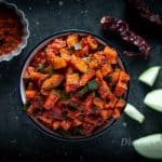 Raw mango pickle with step by step photos and video. Vegan and glutenfree recipe. #pickle #Indian #glutenfree #vegan