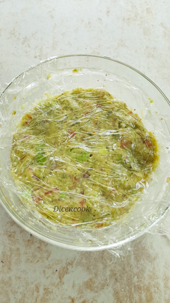 Guacamole in bowl covered by plastic