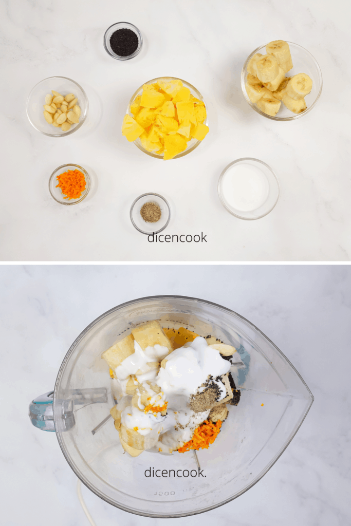Fresh turmeric tropical smoothie bowl